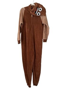Emoji SzL Brown Plush Poop Character Hooded Onesie Jumpsuit, Costume